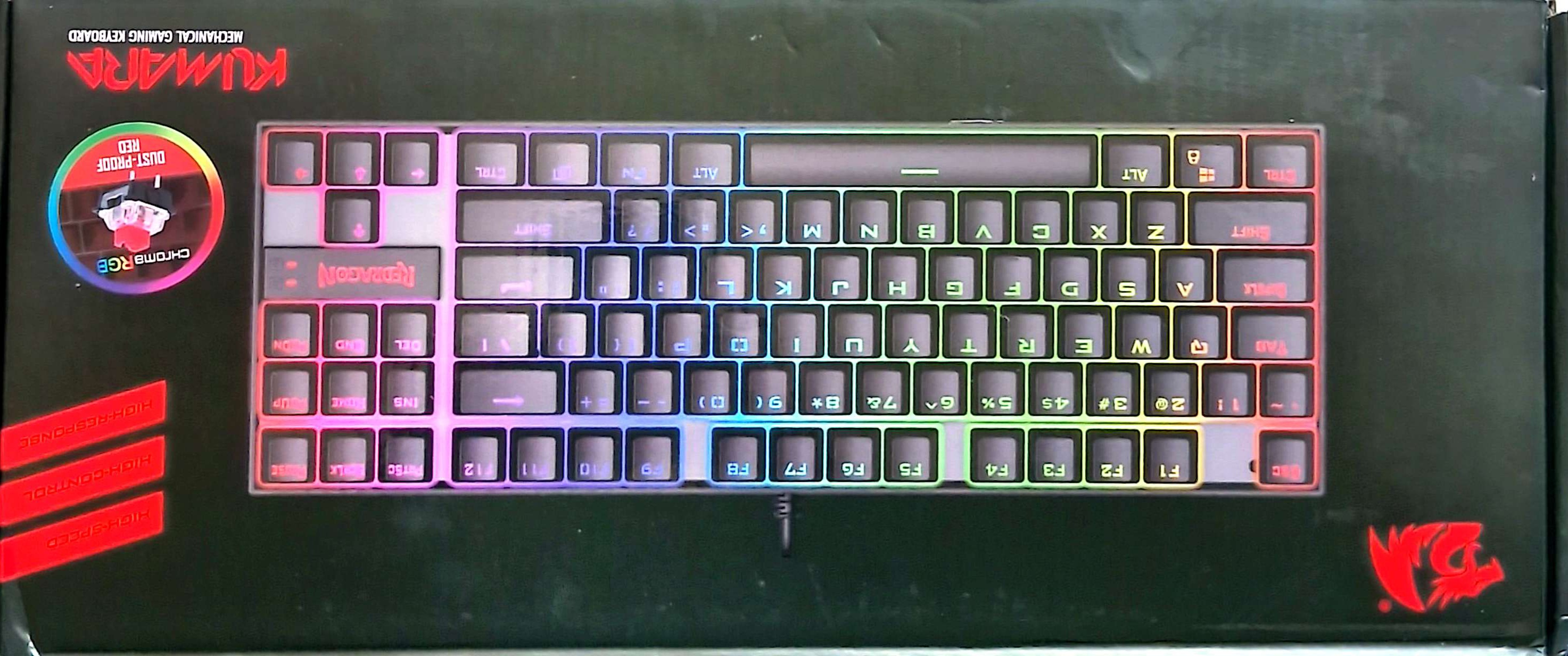 کیبورد گیمینگ ردراگون مدل k552 kumara ، رنگ مشکی سوئیچ مکانیکال قرمز، tenkeylees، نورپردازی RGB، قابلیت Anti-Ghosting - 